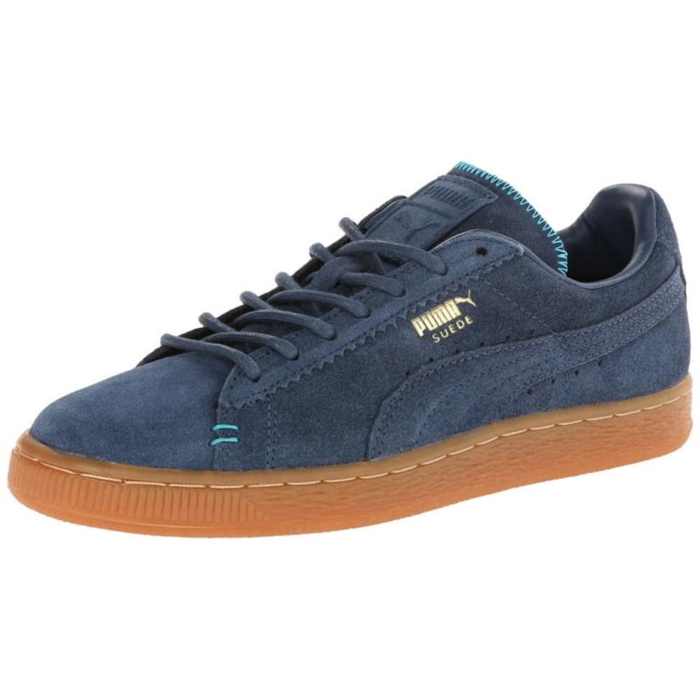 Puma Sneaker mens Size 10 Navy Blue Suede Gold Classic Low Top Gum Sole
